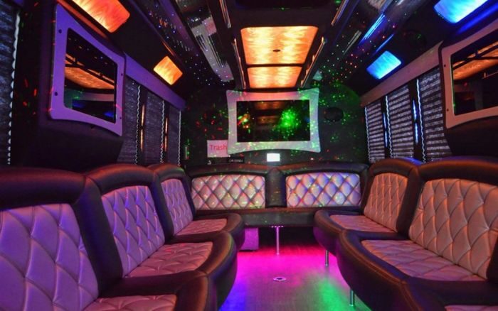 Party bus lounge with LED ceiling – Breckenridge limo service